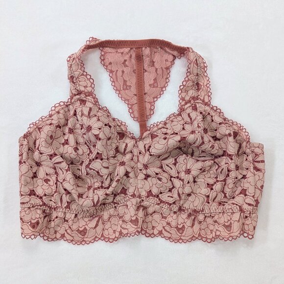 Cacique Other - CACIQUE Rose Blush Pink Lace Bralette 22/24 Racerback Wireless Floral Stretchy